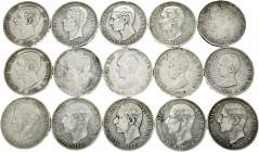 Lot of 15 silver coins of 5 pesetas of the Centenary, 1871, 1875 (2), 1876, 1878, 1882, 1883 (2), 1884, 1890, 1891 (2), 1897 and 1898 (2). Some with v...