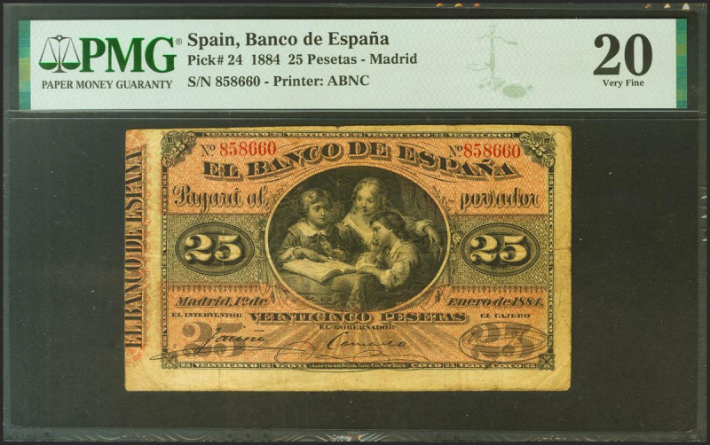 25 Pesetas. 1 de Enero de 1884. Sin serie. (Edifil 2021: 282, Pick: 24). Inusual...