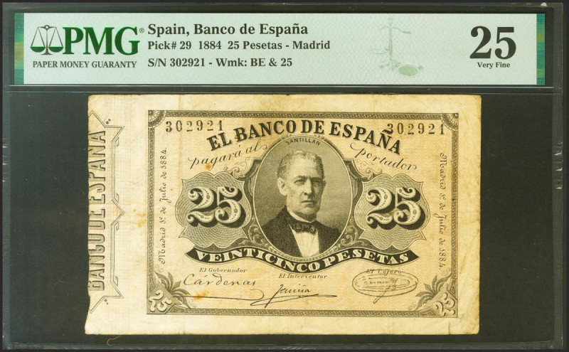 25 Pesetas. 1 de Julio de 1884. Sin serie. (Edifil 2021: 287, Pick: 29). Raro, e...