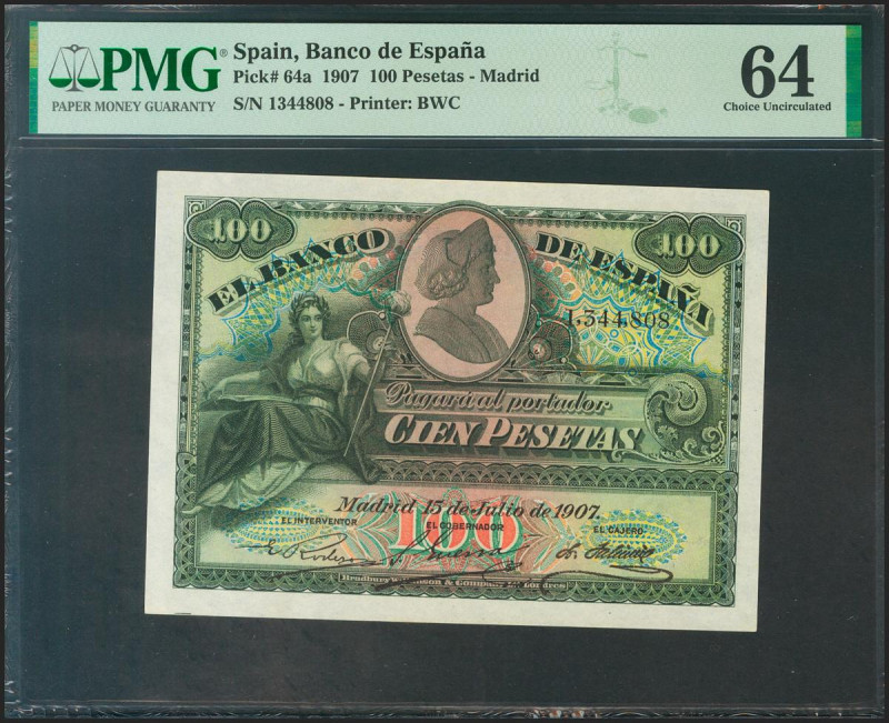 100 Pesetas. 15 de Julio de 1907. Sin serie. (Edifil 2021: 320, Pick: 64a). Raro...