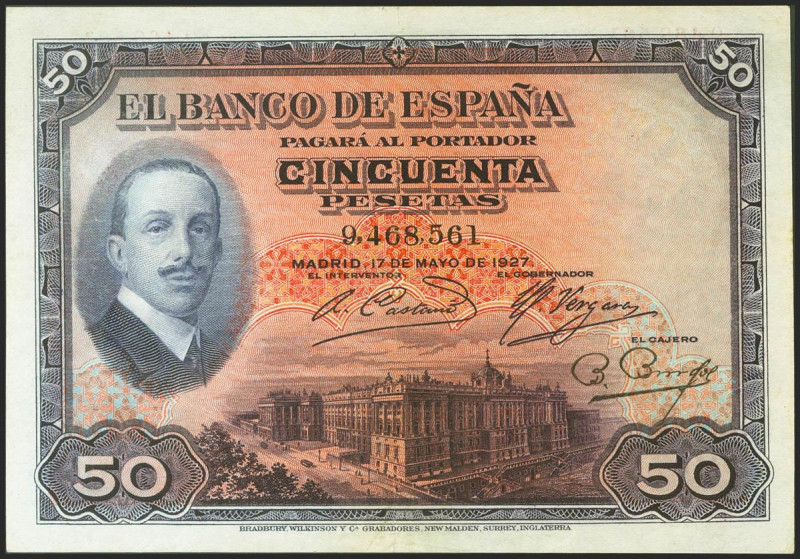 50 Pesetas. 17 de Mayo de 1927. Sin serie. (Edifil 2021: 326). MBC+.