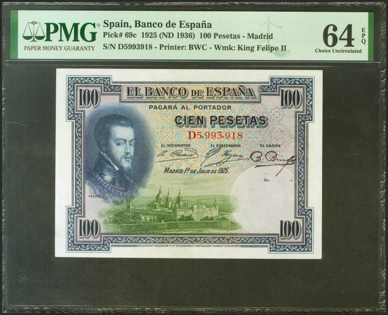 100 Pesetas. 1 de Julio de 1925. Serie D y numeración inferior a 2000000. (Edifi...