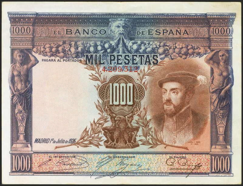 1000 Pesetas. 1 de Julio de 1925. Sin serie y numeración posterior a 3646000. (E...