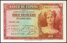 10 Pesetas. 1935. Certificado de Plata. Serie A. (Edifil 2021: 364a). Conserva todo su apresto original. SC-.