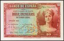 10 Pesetas. 1935. Certificado de Plata. Serie B. (Edifil 2021: 364a). Conserva todo su apresto original. SC.