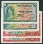 Conjunto de 2 parejas correlativas de 5 Pesetas y 10 Pesetas emitidas en 1935 y con las series J y A, respectivamente (Edifil 2017: 363b y 364a). Apre...