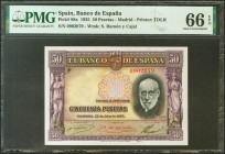 50 Pesetas. 22 de Julio de 1935. Sin serie. (Edifil 2021: 366, Pick: 88a). Apresto original. SC. Encapsulado PMG66EPQ.