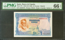 25 Pesetas. 31 de Agosto de 1936. Serie A. (Edifil 2017: 367a, Pick: 87b). Apresto original. Encapsulado PMG66EPQ.