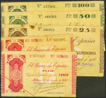 Serie completa de 4 billetes de 5 Pesetas, 25 Pesetas, 50 Pesetas y 100 Pesetas, además del 5 Pesetas con la serie A, de talones emitidos a partir del...