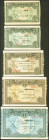 Conjunto de 5 billetes sin las matrices laterales del Banco de Bilbao, 5 Pesetas sin serie con la antefirma de Caja de Ahorros y Monte de Piedad Munic...