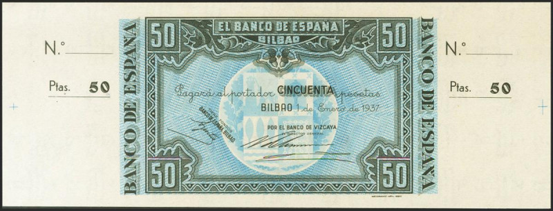 50 Pesetas. 1 de Enero de 1937. Sucursal de Bilbao, antefirma Banco de Vizcaya. ...