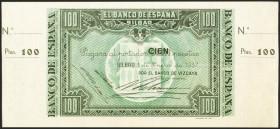 100 Pesetas. 1 de Enero de 1937. Sucursal de Bilbao, antefirma Banco de Vizcaya. Sin serie y sin numeración, con ambas matrices. (Edifil 2017: 390b). ...