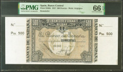 500 Pesetas. 1 de Enero de 1937. Sucursal de Bilbao, Antefirma Banco Central. Sin serie y sin numeración, con ambas matrices. (Edifil 2021: NE26b, Pic...