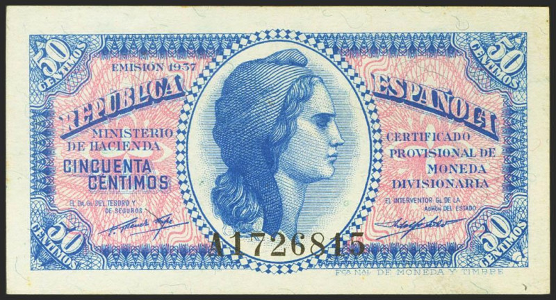 50 Céntimos. 1937. Serie A. (Edifil 2021: 391). Apresto original. SC-.