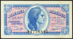 50 Céntimos. 1937. Serie A. (Edifil 2021: 391). Apresto original. SC-.