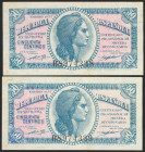 50 Céntimos. 1937. Ministerio de Hacienda. Pareja correlativa. Serie B. (Edifil 2021: 391). Apresto original, sombritas. SC-.