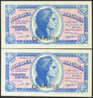 50 Céntimos. 1937. Pareja correlativa. Serie C, última serie emitida. (Edifil 2021: 391a). Apresto original. SC-.
