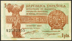 1 Peseta. 1937. Serie A. (Edifil 2021: 392). Presenta gran parte del apresto original. EBC+.
