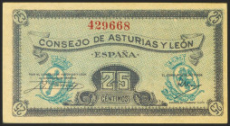 25 Pesetas. 1937. Asturia y León. Sin serie. (Edifil 2021: 394). Apresto original. EBC++.