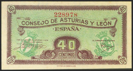 40 Céntimos. 1937. Asturias y León. Sin serie. (Edifil 2021: 395). Apresto original. SC.