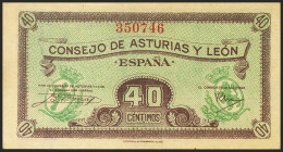 40 Céntimos. 1937. Asturias y León. Sin serie. (Edifil 2021: 395). Apresto original. EBC++.