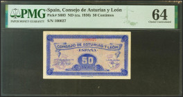 50 Céntimos. 1937. Asturias y León. Sin serie. (Edifil 2021: 396, Pick: S603). SC. Encapsulado PMG64. (para hacernos una idea de la rareza de este bil...