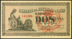 2 Pesetas. 1937. Asturias y León. Sin serie. (Edifil 2021: 398). Apresto original. SC-.