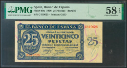 25 Pesetas. 21 de Noviembre de 1936. Serie C. (Edifil 2021: 419a, Pick: 99a). Apresto original. EBC+++. Encapsulado PMG58EPQ.