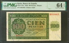 100 Pesetas. 21 de Noviembre de 1936. Serie E. (Edifil 2021: 421a, Pick: 101a). Apresto original. SC. Encapsulado PMG64EPQ.