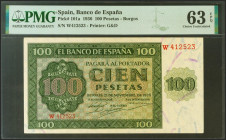 100 Pesetas. 21 de Noviembre de 1936. Serie W. (Edifil 2021: 421a, Pick: 101a). Apresto original. SC. Encapsulado PMG63EPQ.