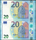 20 Euros. 25 de Noviembre de 2015. Pareja correlativa (cabe recordar que el último dígito de todos los billetes denominados en euros es para control i...