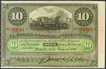 BANCO ESPAÑOL DE LA ISLA DE CUBA. 10 Pesos. 15 de Mayo de 1896. Sobrecarga PLATA, en el reverso. (Edifil 2021: 82). Raro, puntito de grapa. SC-.
