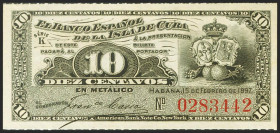 BANCO ESPAÑOL DE LA ISLA DE CUBA. 10 Centavos. 15 de Febrero de 1897. Serie K. (Edifil 2021: 85). Apresto original. SC.