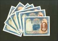 Conjunto de 7 billetes de 500 Pesetas emitidos el 24 de Julio de 1927, sin serie (Edifil 2021: 327, 352). EBC/MBC. A EXAMINAR.