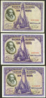 Conjunto de 3 billetes de 100 Pesetas emitidos el 15 de Agosto de 1928, con la serie A (Edifil 2021: 355, 355a), conservan su apresto original. EBC+. ...