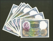 Conjunto de 9 billetes de 50 Pesetas emitidos el 25 de Abril de 1931 sin serie, incluyendo un trío con numeraciones correlativas (Edifil 2021: 359). E...