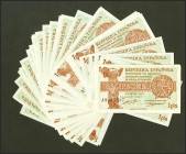 Conjunto de 40 billetes de 1 Peseta emitidos en 1937 con la serie A , con numeraciones muy próximas, alguna de ellas correlativas (Edifil 2021: 392), ...