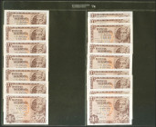 Conjunto de 16 billetes de 1 Peseta emitidos el 19 de Junio de 1948 sin serie y con numeraciones próximas y en su mayoría correlativas (Edifil 2021: 4...