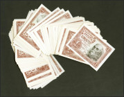 Conjunto de 121 billetes de 1 Peseta emitidos el 22 de Julio 1953 con las series J, L, T, U, V, W, X, Y y 1G, con numeraciones muy próximas, muchas de...