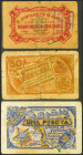 ABARAN (MURCIA). 25 Céntimos, 50 Céntimos y 1 Peseta. (1937ca). (González: 16, 17, 18). Inusuales, el 50 cts reparado con cinta adhesiva. BC/RC.