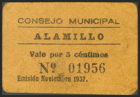 ALAMILLO (CIUDAD REAL). 5 Céntimos. Noviembre 1937. (González: 118). Raro, catalogado pero sin ilustrar. MBC.