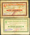 ALMERIA. 25 Céntimos y 1 Peseta. (1937ca). Series C y A, respectivamente. (González: 573, 575). MBC/BC.