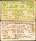 ANDUJAR (JAEN). 25 Céntimos y 50 Céntimos. 27 de Agosto de 1937. Series A y B, respectivamente. (González: 695, 700). Inusuales. MBC.