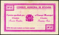 BOLTAÑA (HUESCA). 15 Céntimos. (1937ca). Serie B. (González: 1267). Raro. MBC+.