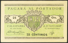 CALASPARRA (MURCIA). 25 Céntimos. 2 de Junio de 1937. (González: 1403). Inusual. SC-.
