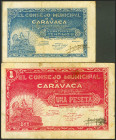 CARAVACA (MURCIA). 25 Céntimos y 1 Peseta. (1937ca). Series B y E, respectivamente. (González: 1609, 1611). MBC/BC.