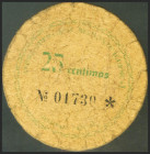 CASAS BENITEZ (CUENCA). 25 Céntimos. (1937). (González: 1712). Extraordinariamente raro, catalogado pero sin ilustrar ni documentar. BC.