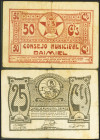 DAIMIEL (CIUDAD REAL). 25 Céntimos y 50 Céntimos. (1937ca). Series D y C, respectivamente. (González: 2175, 2176). Inusuales. MBC/BC.
