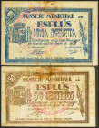 ESPLUS (HUESCA). 50 Céntimos y 1 Peseta. 1 de Enero de 1938. (González: 2346, 2347). Inusuales. BC.