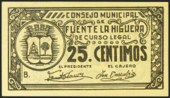 FUENTE LA HIGUERA (VALENCIA). 25 Céntimos. (1937ca). Serie B. (González: 2562). EBC+.